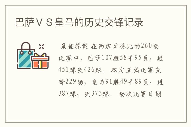 巴萨ＶＳ皇马的历史交锋记录