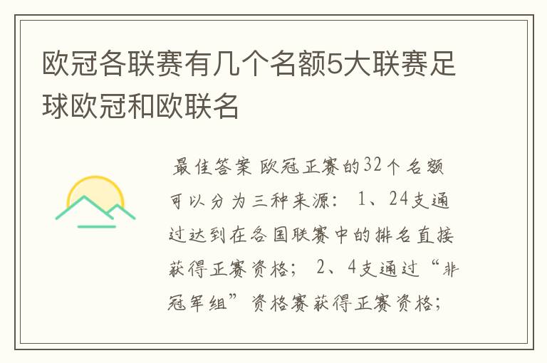 欧冠各联赛有几个名额5大联赛足球欧冠和欧联名