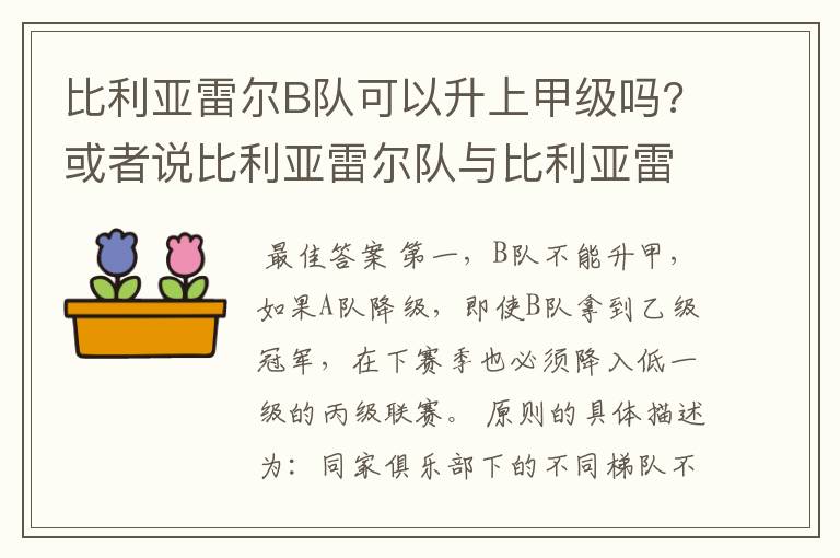 比利亚雷尔B队可以升上甲级吗?或者说比利亚雷尔队与比利亚雷尔B队可以同一个级别联赛比赛吗？