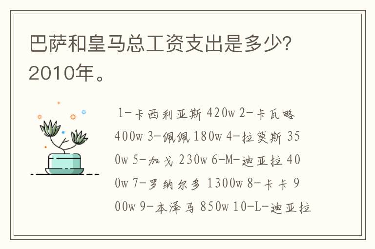 巴萨和皇马总工资支出是多少？2010年。