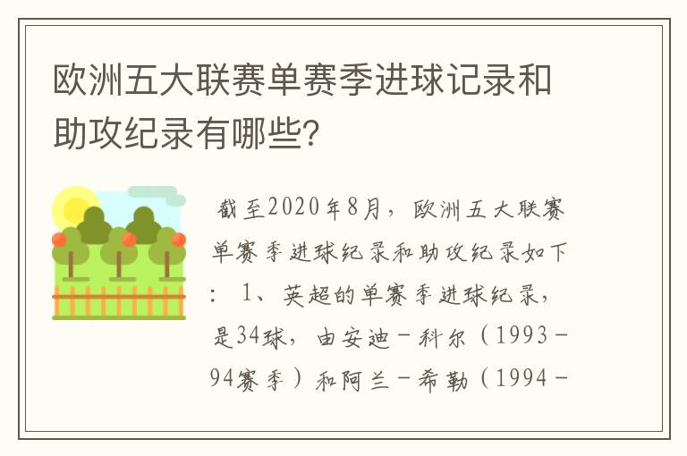 欧洲五大联赛单赛季进球记录和助攻纪录有哪些？