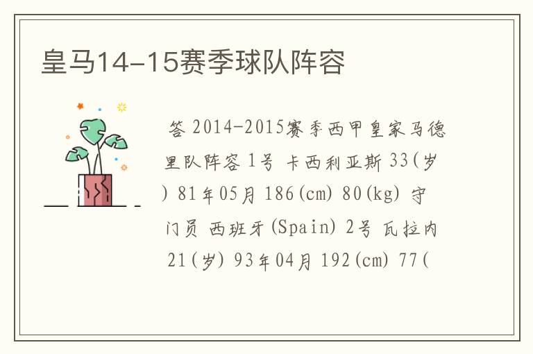 皇马14-15赛季球队阵容