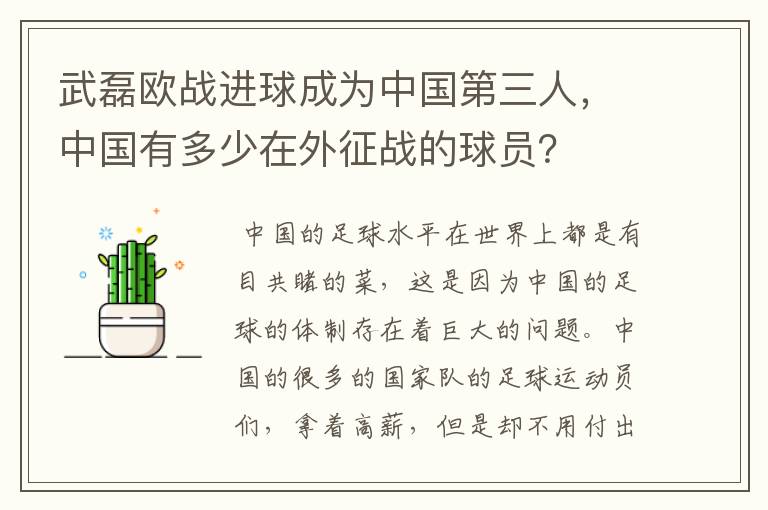 武磊欧战进球成为中国第三人，中国有多少在外征战的球员？