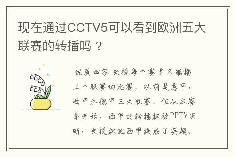 现在通过CCTV5可以看到欧洲五大联赛的转播吗 ?