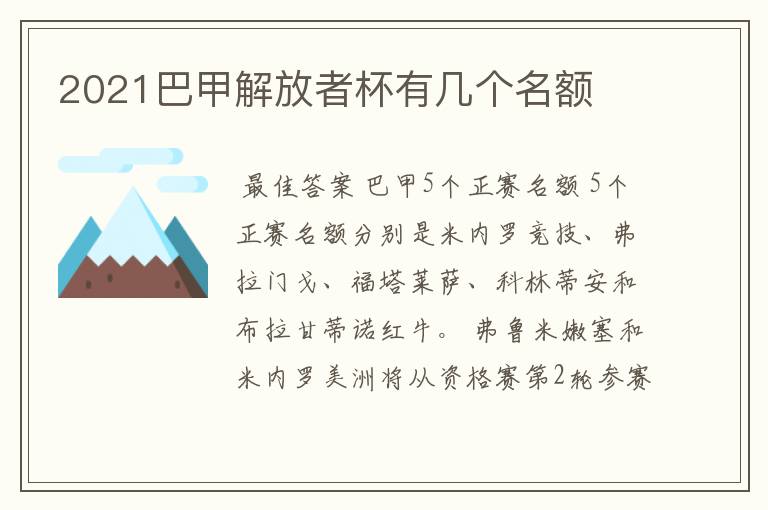 2021巴甲解放者杯有几个名额