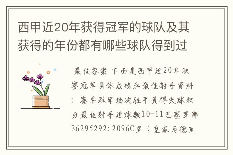 西甲近20年获得冠军的球队及其获得的年份都有哪些球队得到过意大利