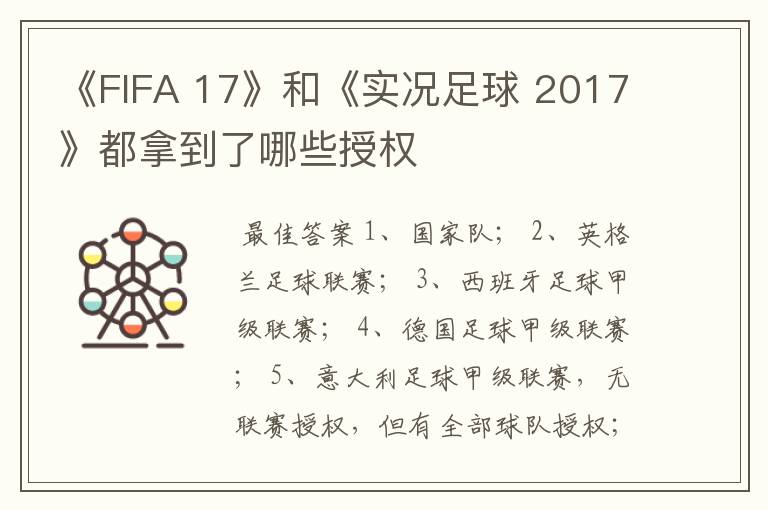 《FIFA 17》和《实况足球 2017》都拿到了哪些授权