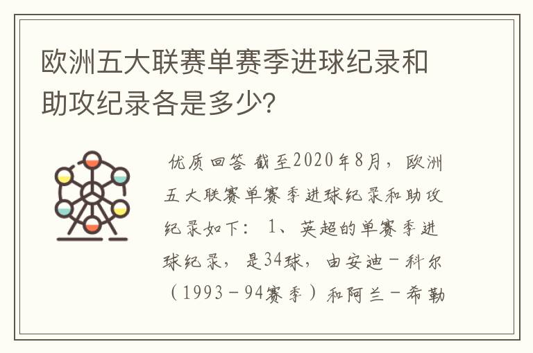 欧洲五大联赛单赛季进球纪录和助攻纪录各是多少？