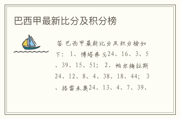 巴西甲最新比分及积分榜