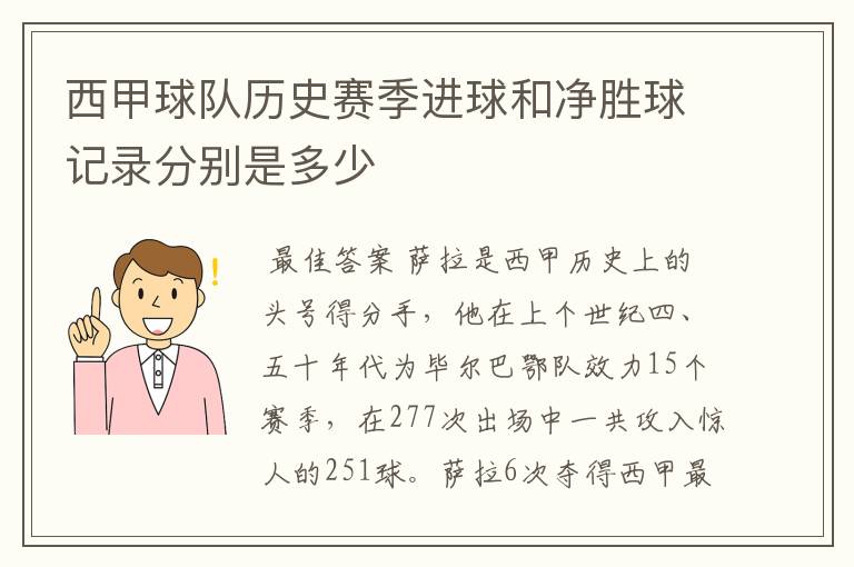 西甲球队历史赛季进球和净胜球记录分别是多少