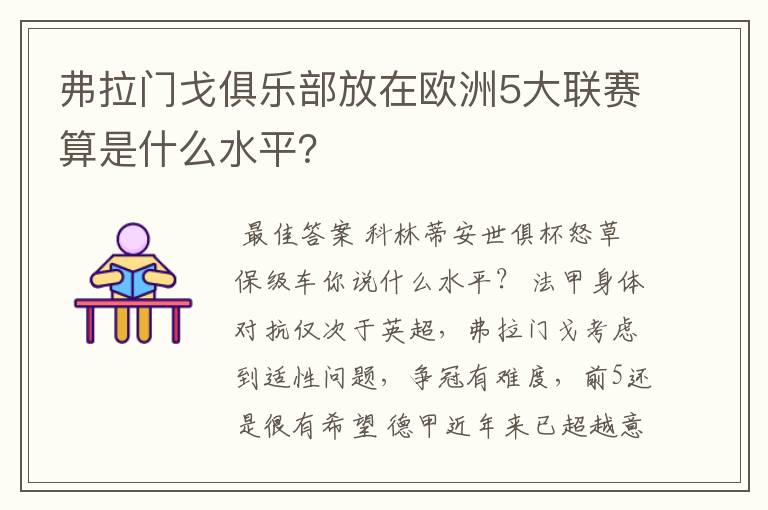 弗拉门戈俱乐部放在欧洲5大联赛算是什么水平？