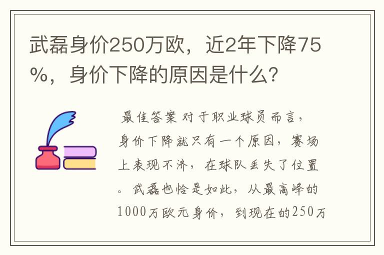 武磊身价250万欧，近2年下降75%，身价下降的原因是什么？