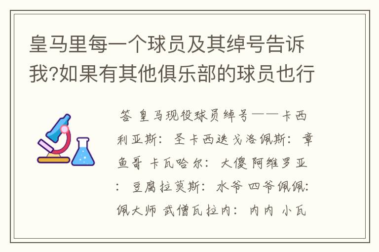 皇马里每一个球员及其绰号告诉我?如果有其他俱乐部的球员也行哦