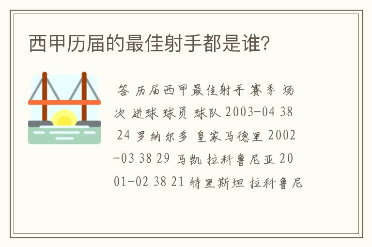 西甲历届的最佳射手都是谁？