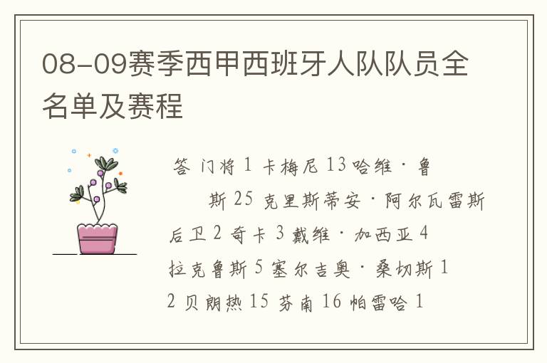 08-09赛季西甲西班牙人队队员全名单及赛程