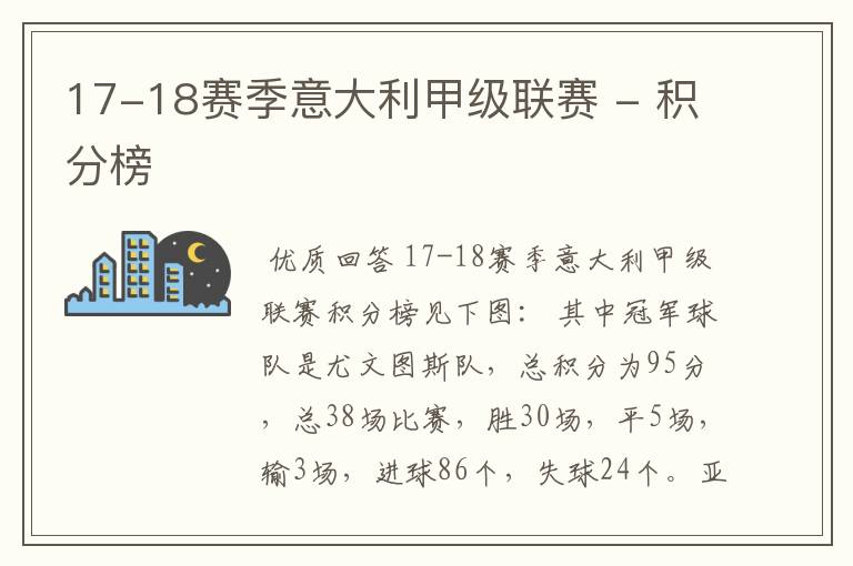 17-18赛季意大利甲级联赛 - 积分榜