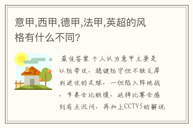 意甲,西甲,德甲,法甲,英超的风格有什么不同?