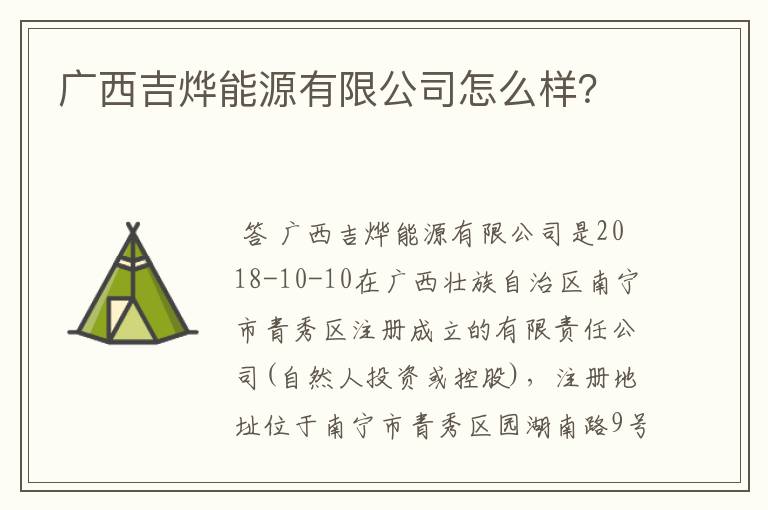 广西吉烨能源有限公司怎么样？