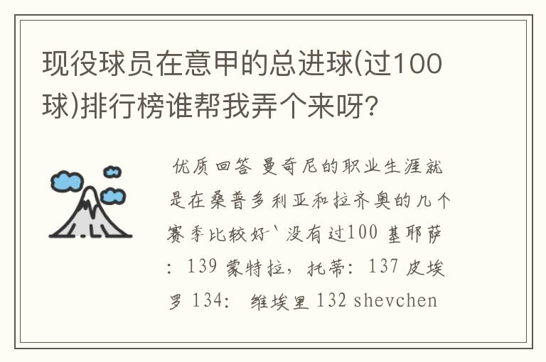 现役球员在意甲的总进球(过100球)排行榜谁帮我弄个来呀?