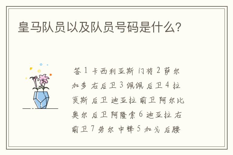 皇马队员以及队员号码是什么？