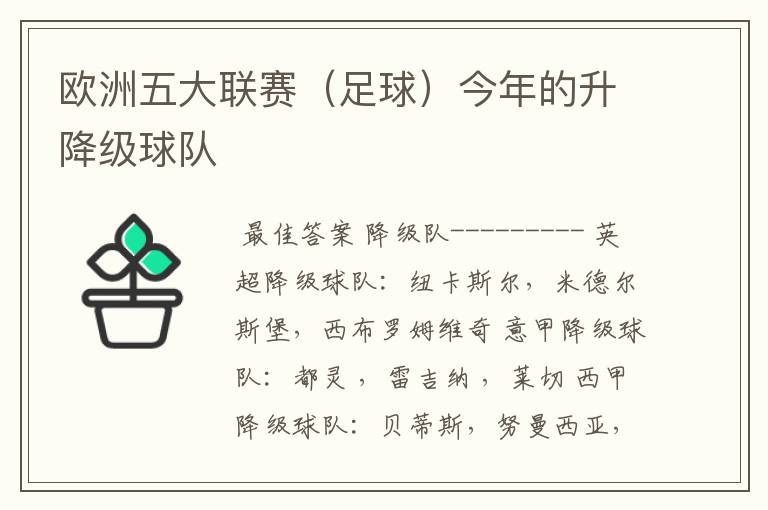 欧洲五大联赛（足球）今年的升降级球队