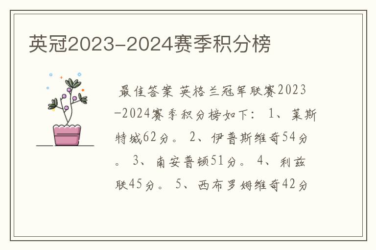 英冠2023-2024赛季积分榜