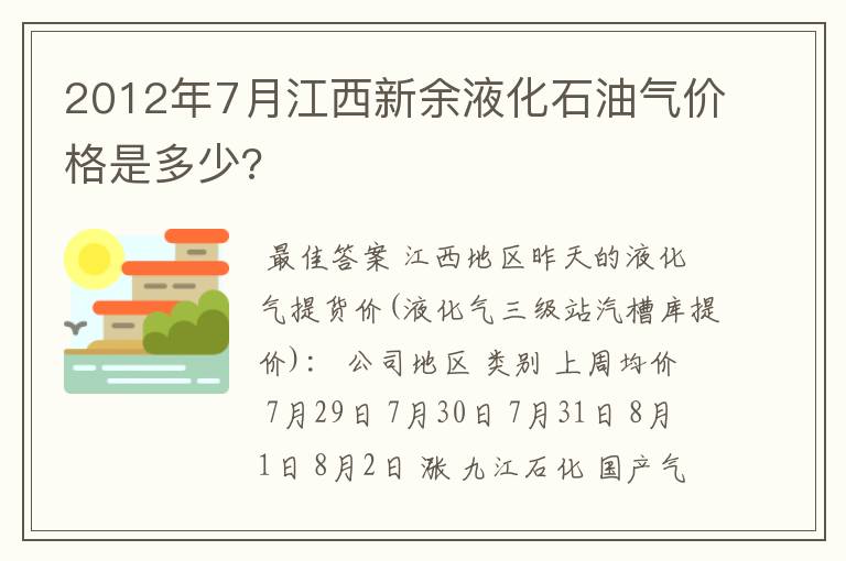 2012年7月江西新余液化石油气价格是多少?