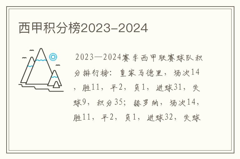 西甲积分榜2023-2024