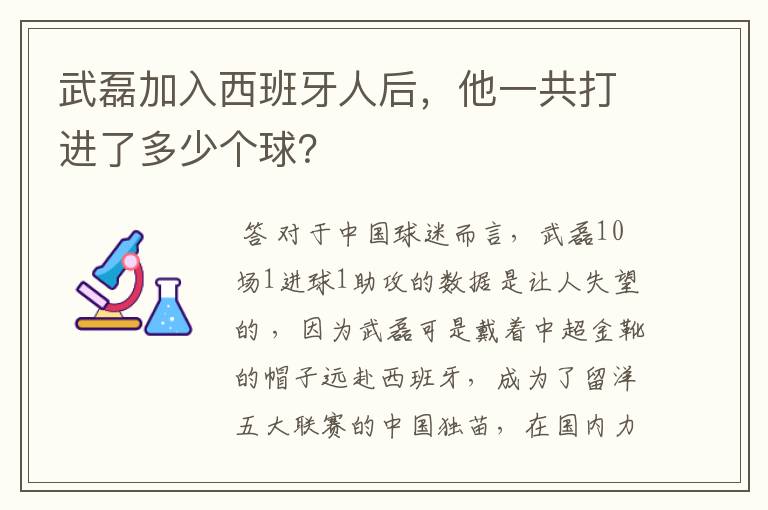 武磊加入西班牙人后，他一共打进了多少个球？