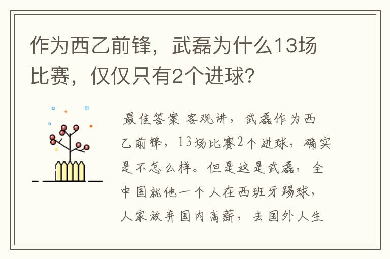 作为西乙前锋，武磊为什么13场比赛，仅仅只有2个进球？