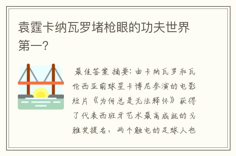 袁霆卡纳瓦罗堵枪眼的功夫世界第一？