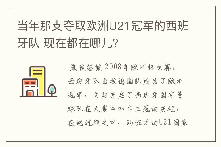 当年那支夺取欧洲U21冠军的西班牙队 现在都在哪儿？