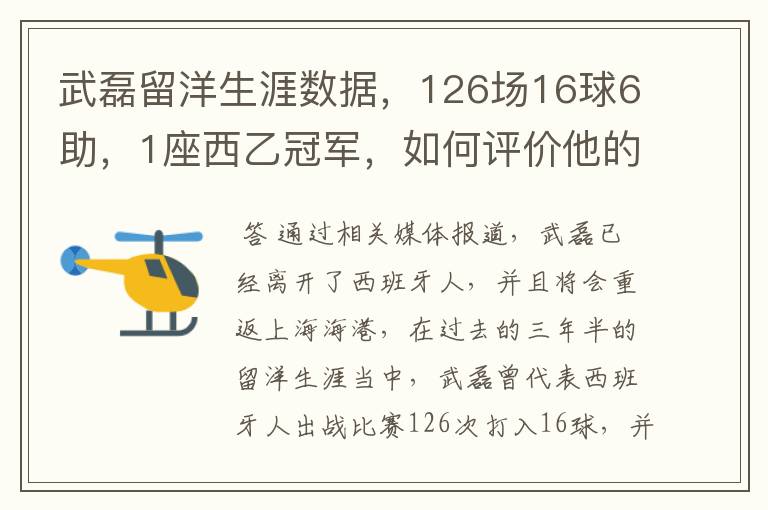 武磊留洋生涯数据，126场16球6助，1座西乙冠军，如何评价他的表现？