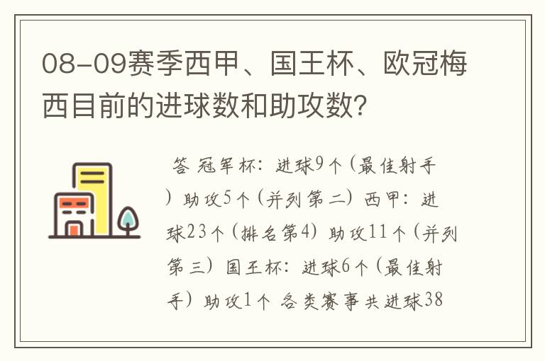 08-09赛季西甲、国王杯、欧冠梅西目前的进球数和助攻数？