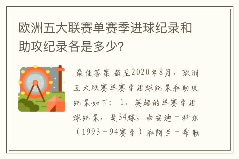 欧洲五大联赛单赛季进球纪录和助攻纪录各是多少？