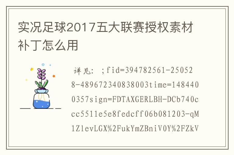 实况足球2017五大联赛授权素材补丁怎么用