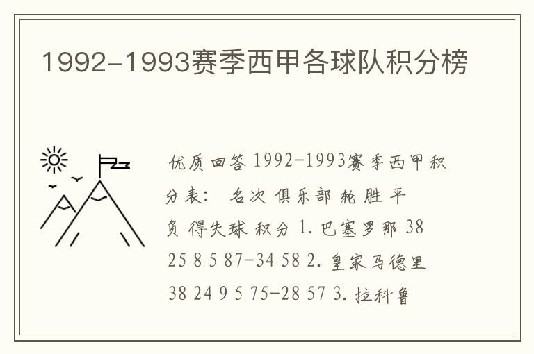 1992-1993赛季西甲各球队积分榜