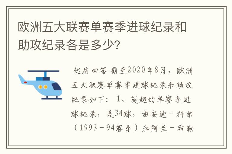 欧洲五大联赛单赛季进球纪录和助攻纪录各是多少？