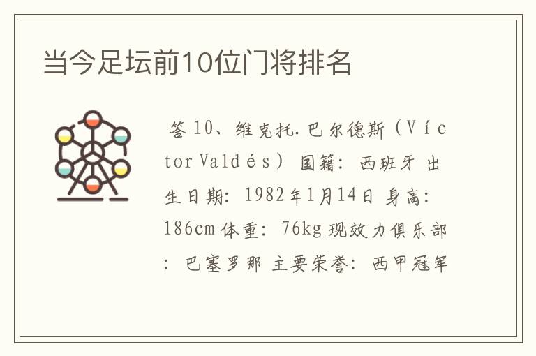 当今足坛前10位门将排名