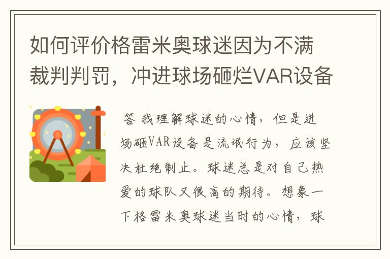 如何评价格雷米奥球迷因为不满裁判判罚，冲进球场砸烂VAR设备？