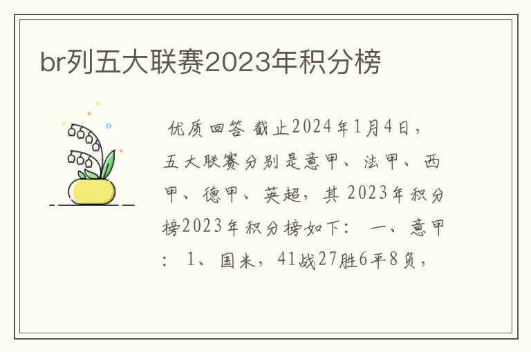 br列五大联赛2023年积分榜