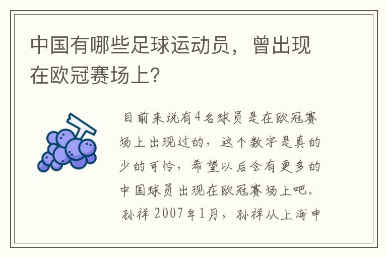 中国有哪些足球运动员，曾出现在欧冠赛场上？