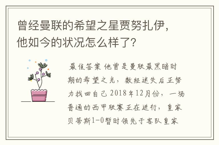 曾经曼联的希望之星贾努扎伊，他如今的状况怎么样了？