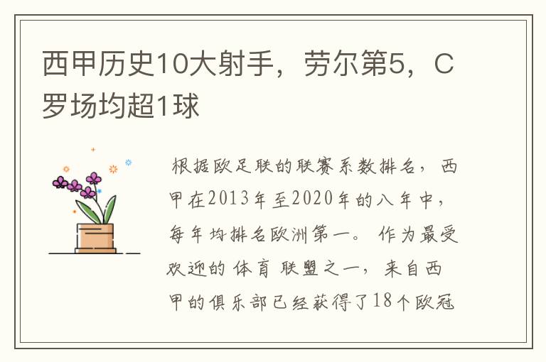 西甲历史10大射手，劳尔第5，C罗场均超1球