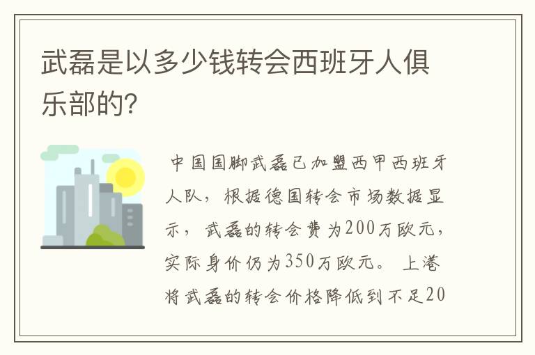 武磊是以多少钱转会西班牙人俱乐部的？