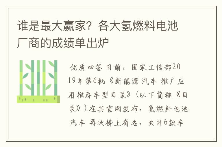 谁是最大赢家？各大氢燃料电池厂商的成绩单出炉