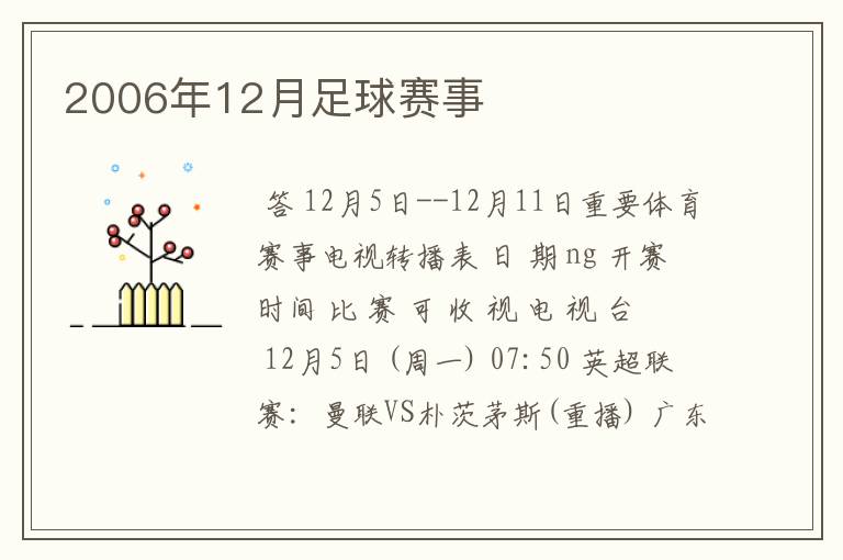 2006年12月足球赛事