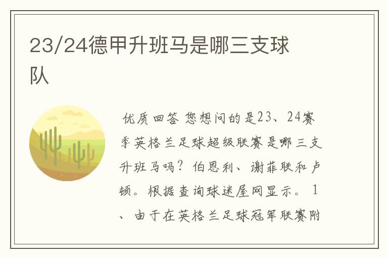 23/24德甲升班马是哪三支球队