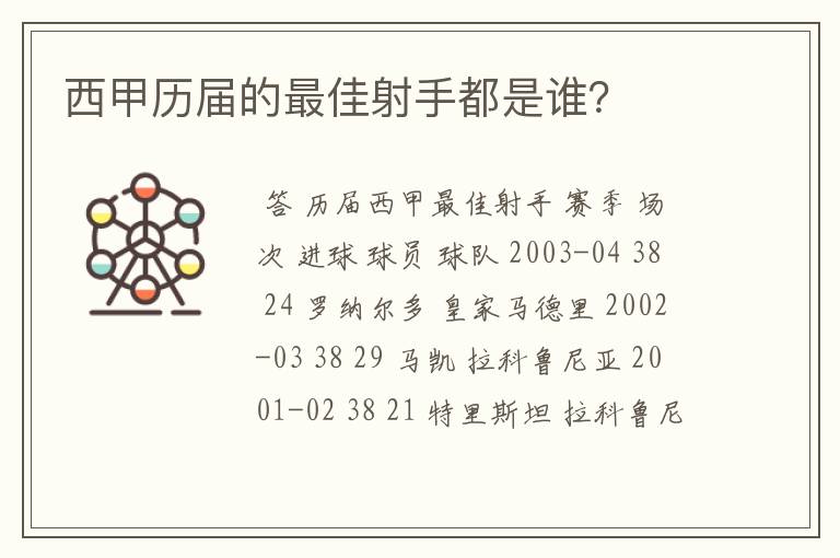 西甲历届的最佳射手都是谁？