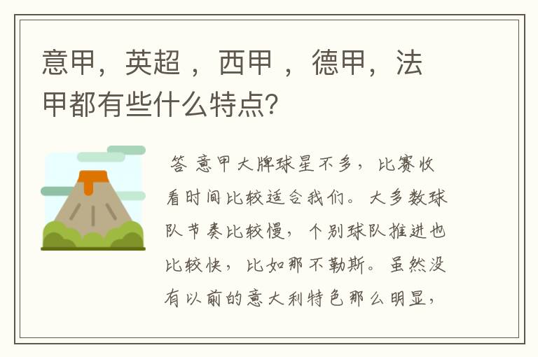 意甲，英超 ，西甲 ，德甲，法甲都有些什么特点？